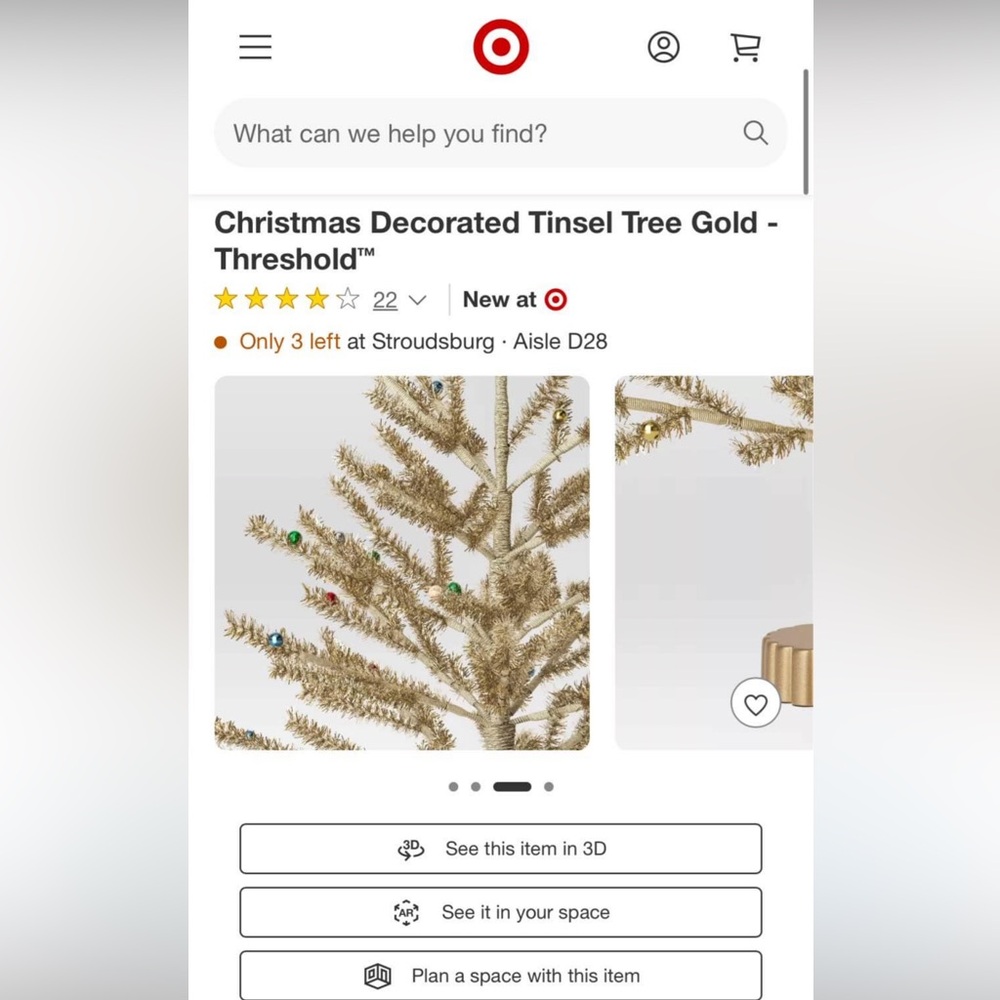 Threshold Gold Tinsel Christmas Tree